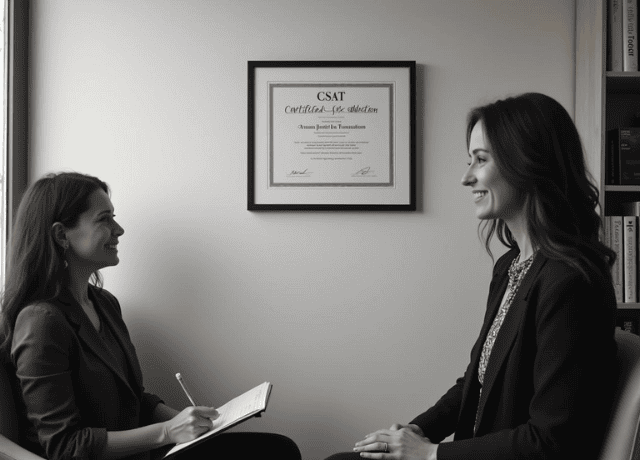 A certified sex therapist's office with a patient and the therapist sitting