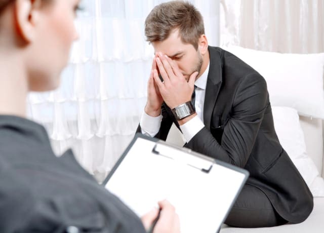 photo young man during psychological therapy