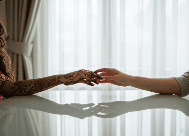 A hopeful image of two hands gently reaching for each other across a table