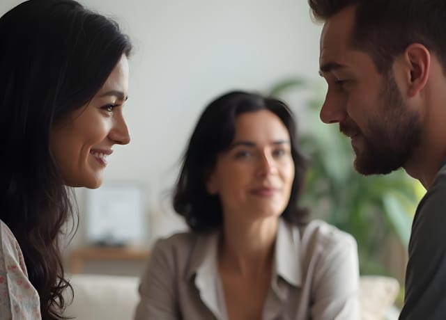 A couple in front of a therapist.