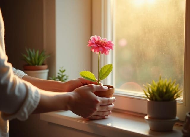 A flower pot by the window