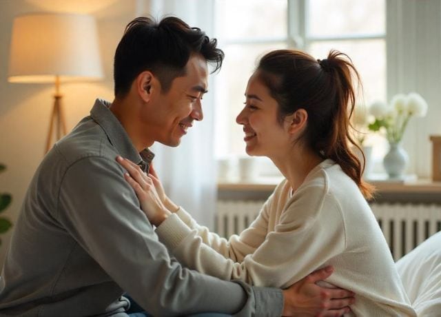 Two individuals in a supportive and empathetic embrace