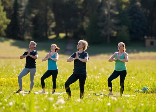 Group outdoor yoga session