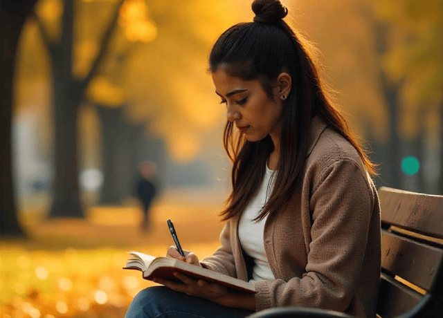 individual journaling with a cup of tea