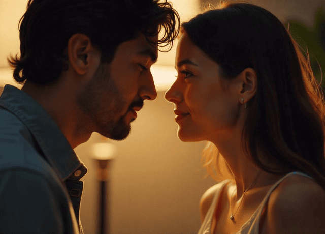 heartfelt moment where couple is sharing quiet & intimate conversation