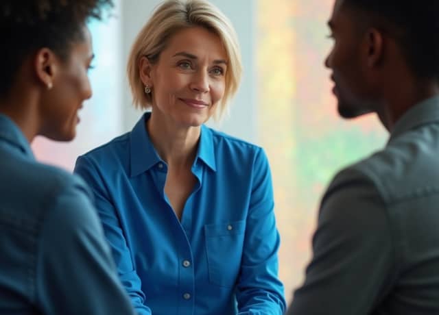 therapist and couple taking about there relationship