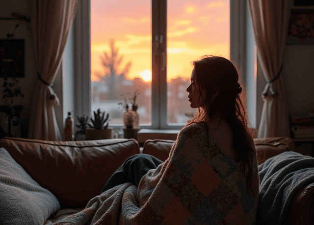 woman sitting alone on a couch