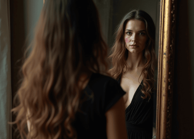 woman standing in front of a mirror