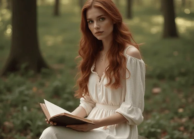 Girl holding book in a peaceful surroundings 