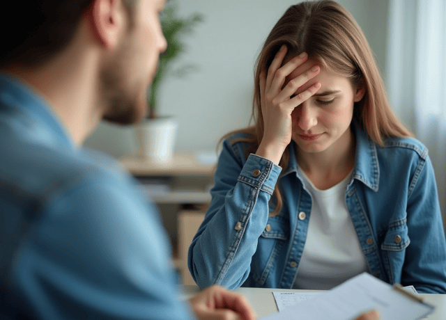 A therapist explains the steps to a visibly distressed girl