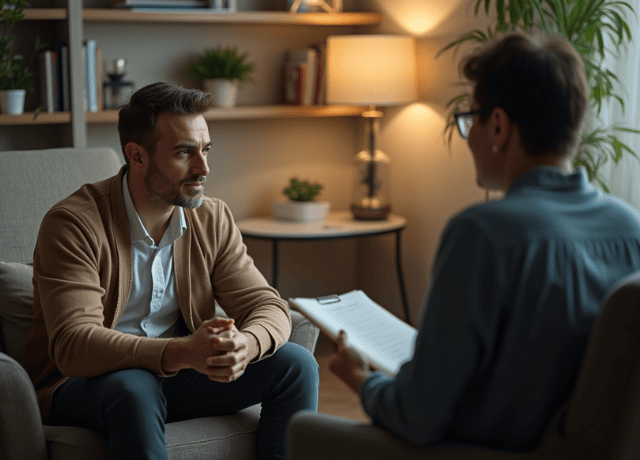 A therapy session symbolizing recovery from sexual addiction
