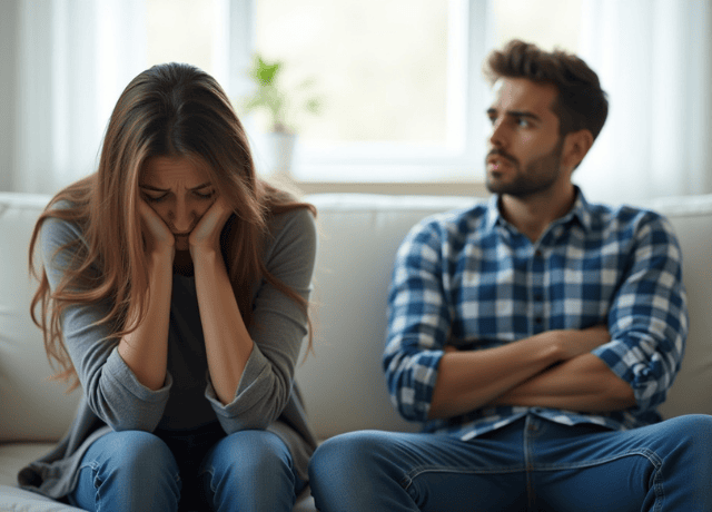 A young couple indoors during an argument