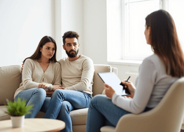 A young couple sitting in front of therapist