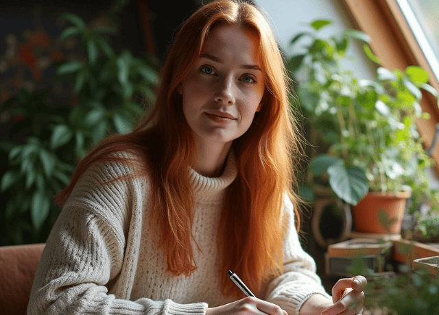 a woman journaling in a cozy space