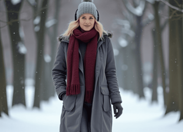 woman in her 30s or 40s walking confidently in a park alone