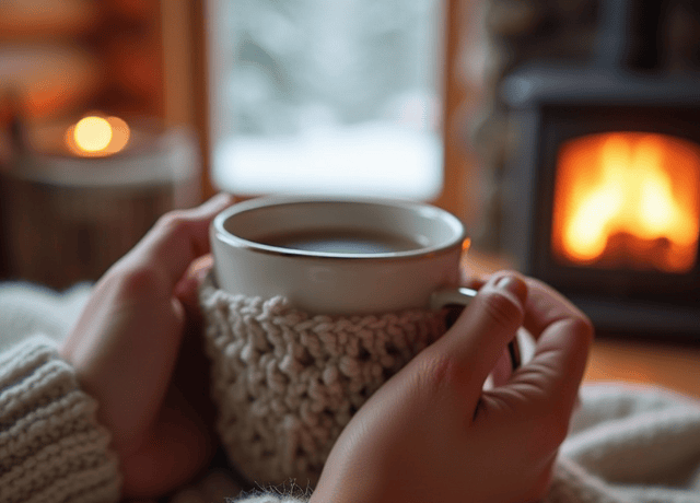 Hands gently holding a warm mug