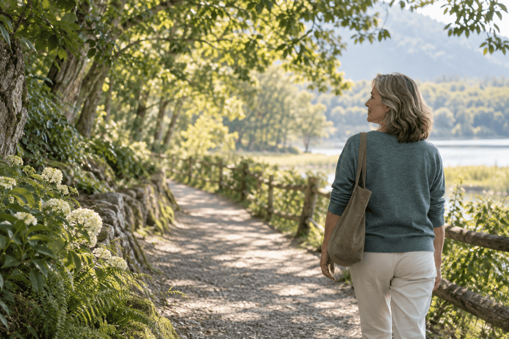 Woman walking a quiet path toward healing after betrayal